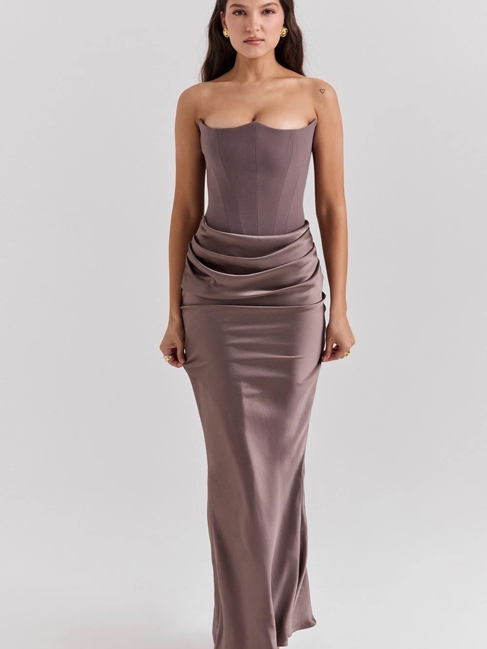 HOUSE OF CB'Persephone'Smoke Strapless Corset Maxi Dress
